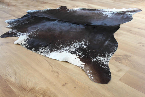 Natural Cowhide Rich Dark Brown White Lustre Rug