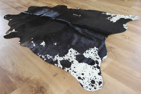 Black and White Hi Gloss Traditional Long Cowhide Rug