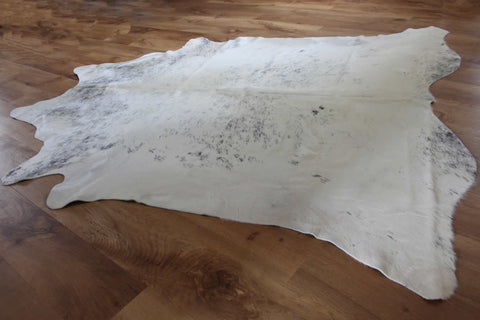 Rare Faint Grey White Cowhide Rug with Exquisite Markings